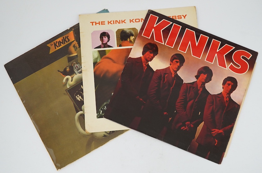 Three Kinks LP record albums; Kinks on Pye NSPL.83021, The Kink Kontroversy on NPL.18131, Arthur on Pye NSPL 18317 with insert. Condition - fair